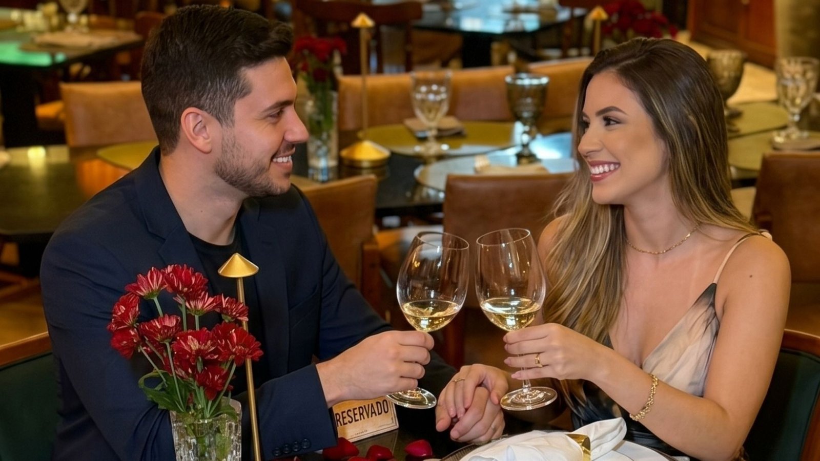 Casal brindando com vinho